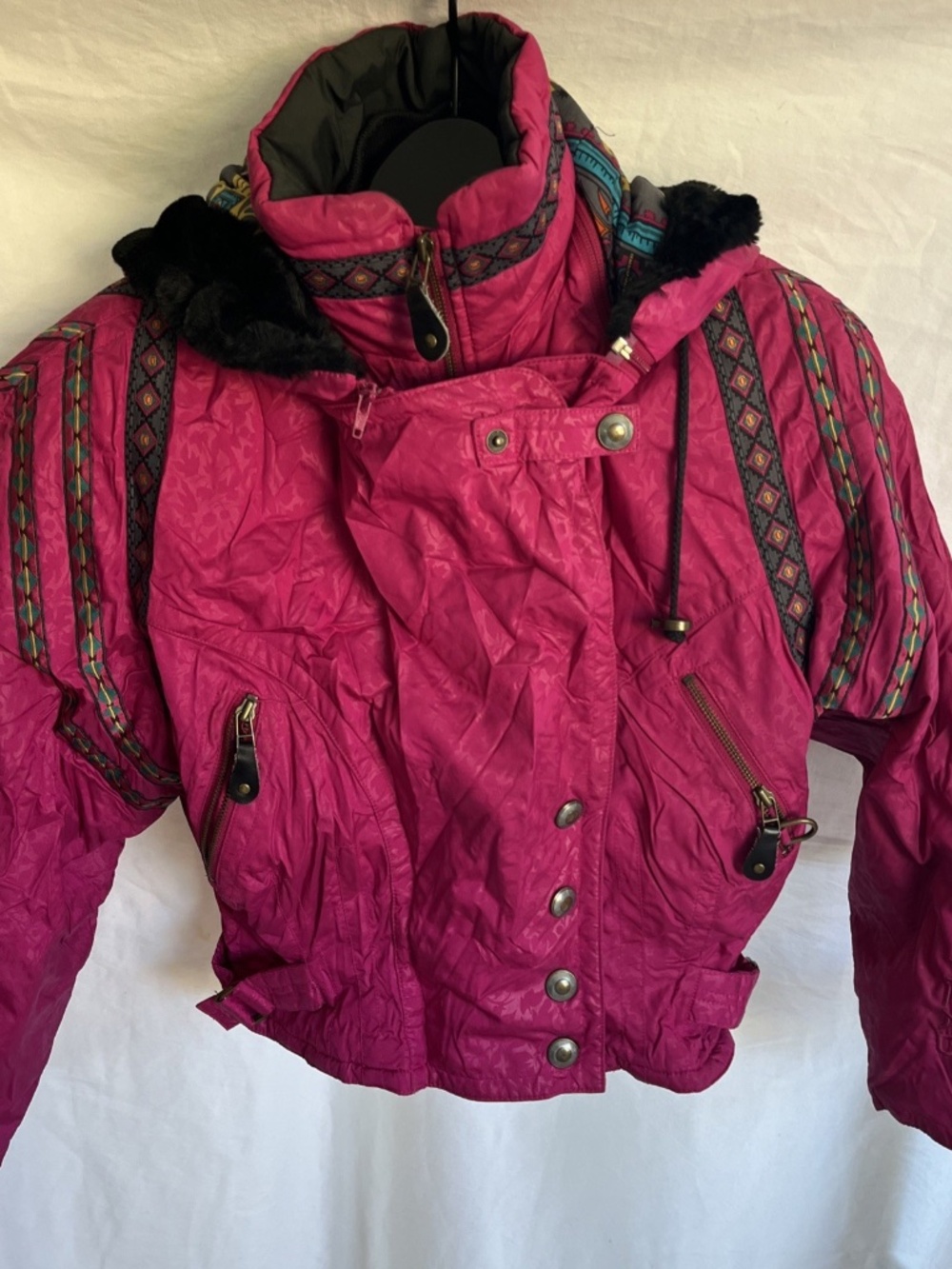 Vintage HEAD Skiwear Petite Size 8 Magenta Puffer Jacket Coat Hooded Winter Ski